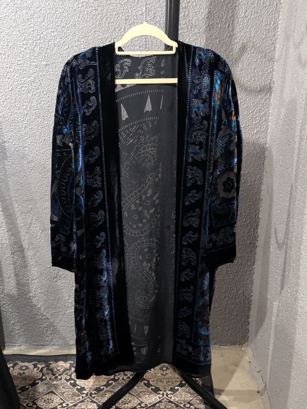 Velvet Paisley Kimono Robe - Blue